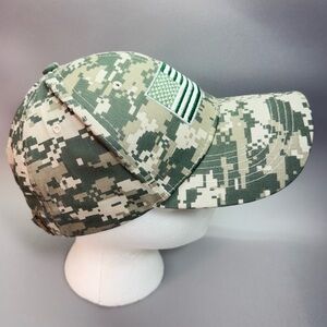 Stylish Green Digital Camouflage Baseball Cap with US Flag Emblem NWOT